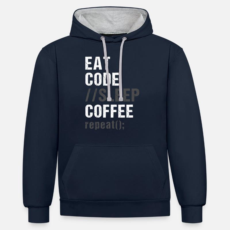 Eat Code Sleep Coffee Repeat - Contrast hoodie - navy/heather grey