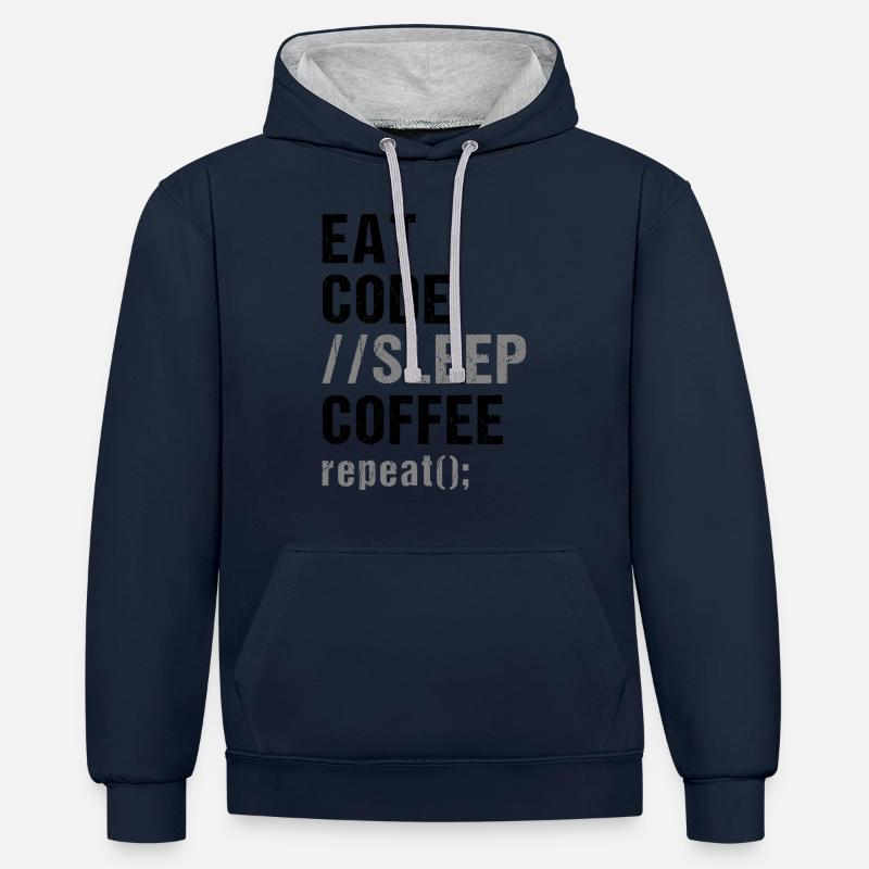 Manger Code Sommeil Café Répéter - Sweat à capuche contrasté - bleu marine/gris chiné