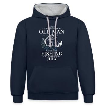 Geburtstag Angler Shirt alter Mann im Juli geboren - Kontrast-Hoodie - Navy/Grau meliert - Vorne - Nico (186cm)