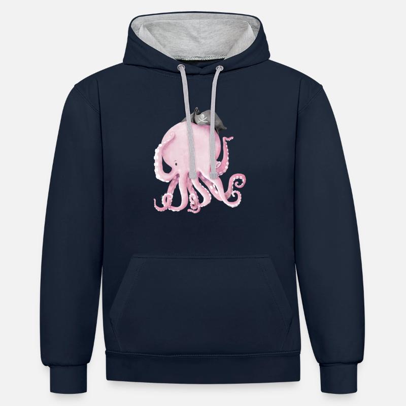 Capitaine Jack Octopus - Sweat à capuche contrasté - bleu marine/gris chiné