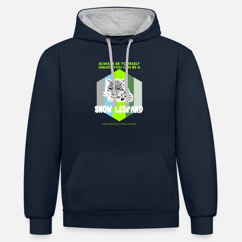 Sei ein Schnee Leopard Geschenk - Kontrast-Hoodie - Navy/Grau meliert