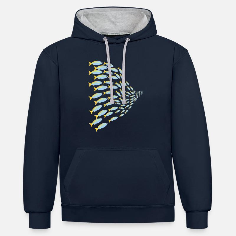 Banc de poissons - Sweat à capuche contrasté - bleu marine/gris chiné
