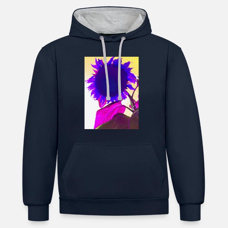 fleur d’été pop Art - Sweat à capuche contrasté - bleu marine/gris chiné