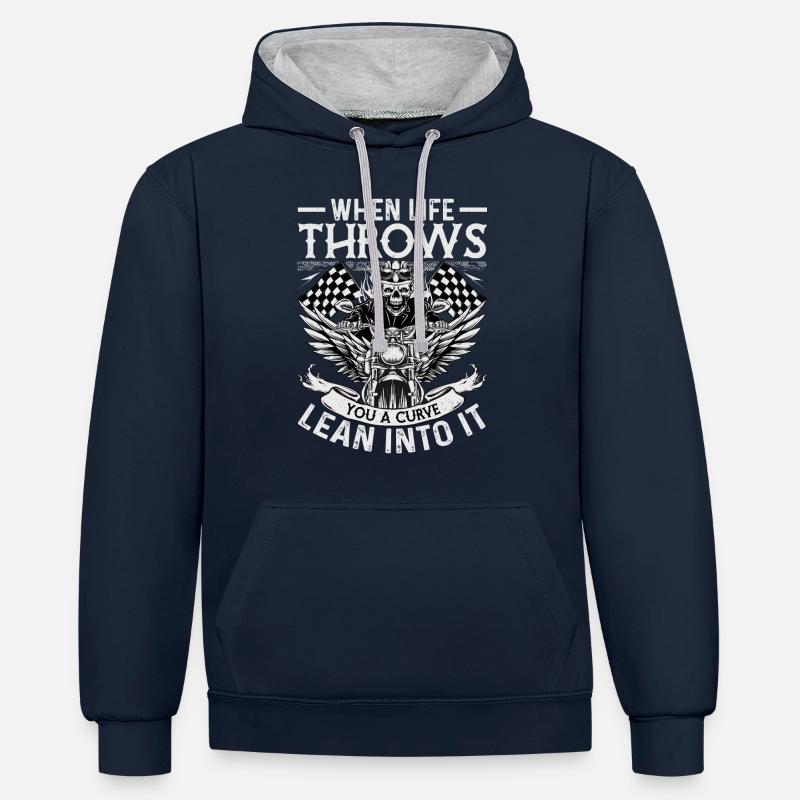 When Life Throws you a curve lean intoit - Sweat à capuche contrasté - bleu marine/gris chiné