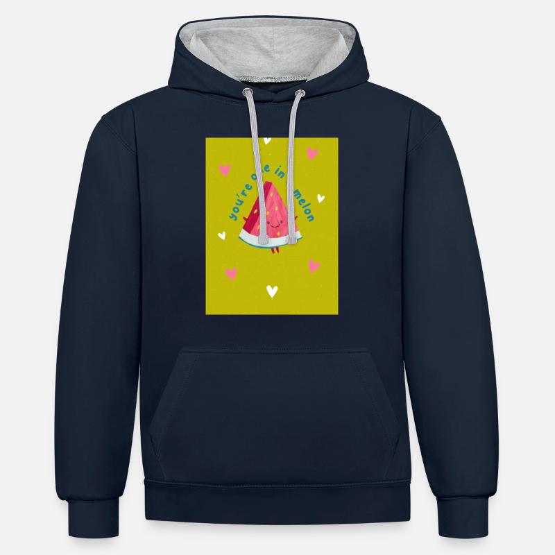 Un dans un melon - Sweat à capuche contrasté - bleu marine/gris chiné