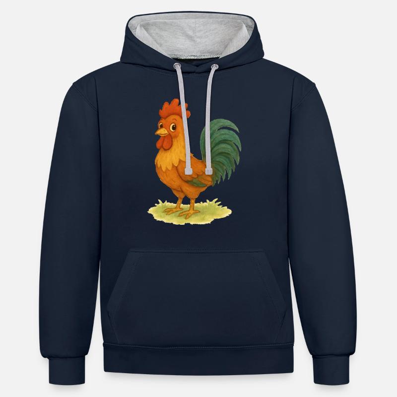 Coq Coq - Sweat à capuche contrasté - bleu marine/gris chiné