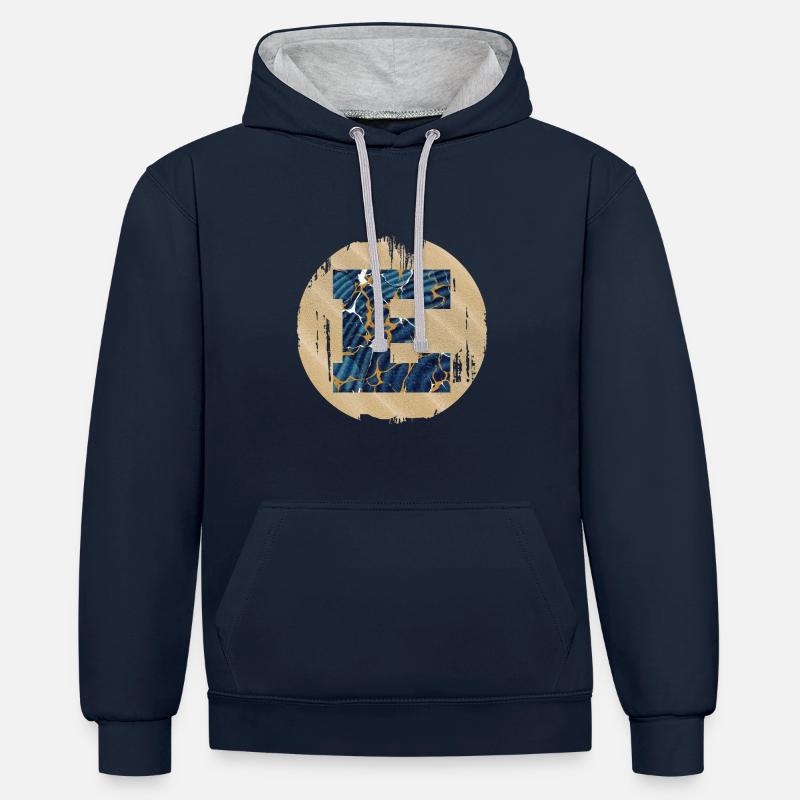 e 16 e - Sweat à capuche contrasté - bleu marine/gris chiné