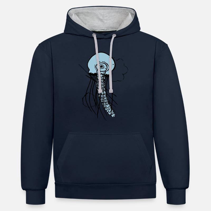 méduse - Sweat à capuche contrasté - bleu marine/gris chiné