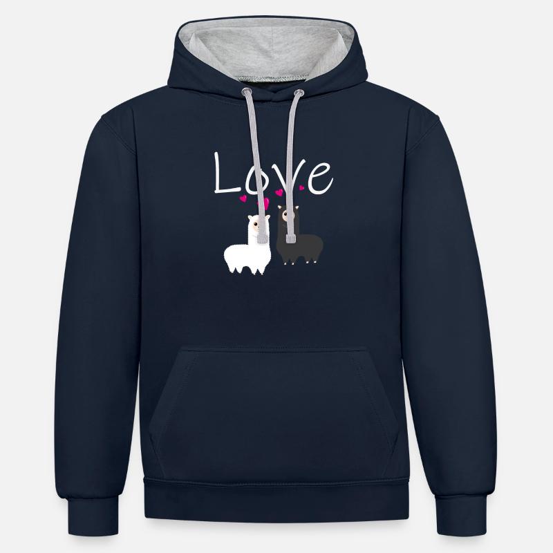 Alpaca love Alpaka - Sweat à capuche contrasté - bleu marine/gris chiné