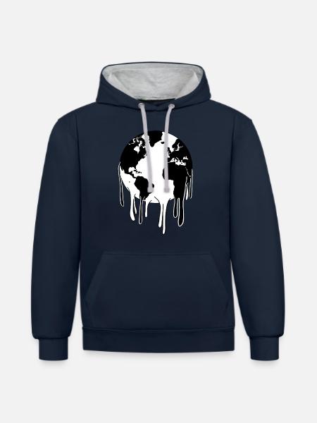 Schmelzender Planet Erde - Kontrast-Hoodie - Navy/Grau meliert