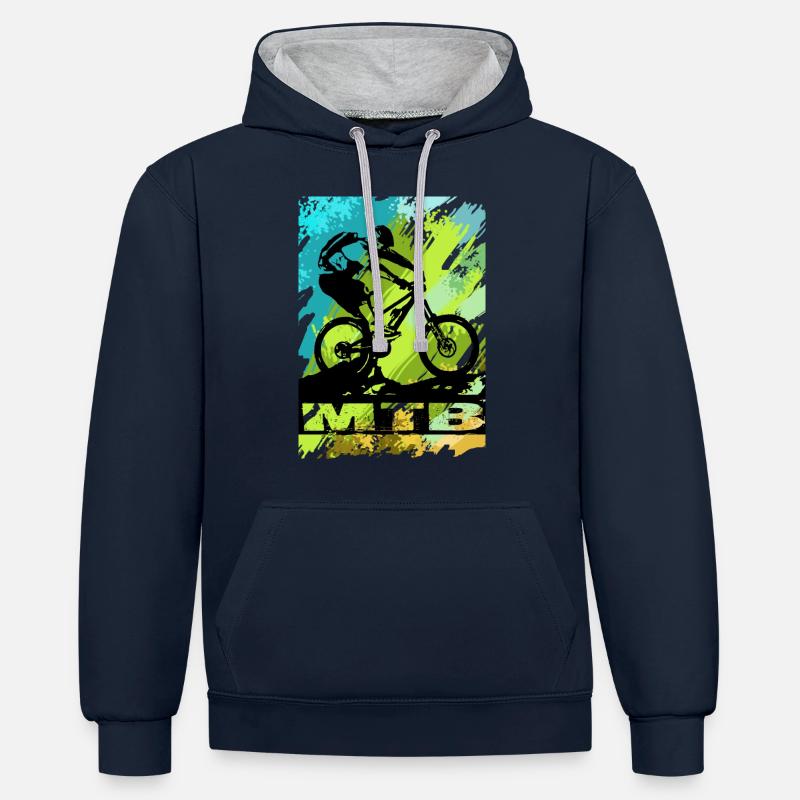 Vélo VTT - Sweat à capuche contrasté - bleu marine/gris chiné
