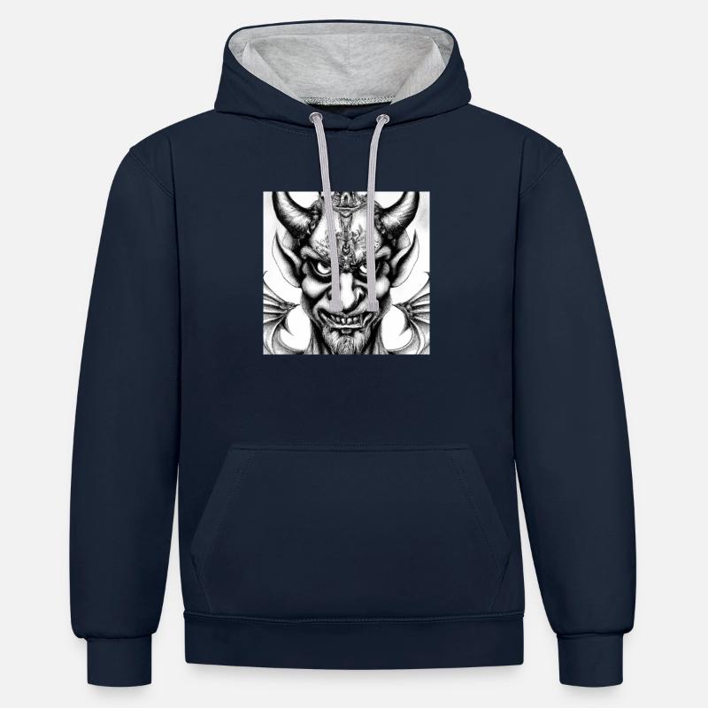 Visage du diable - Sweat à capuche contrasté - bleu marine/gris chiné
