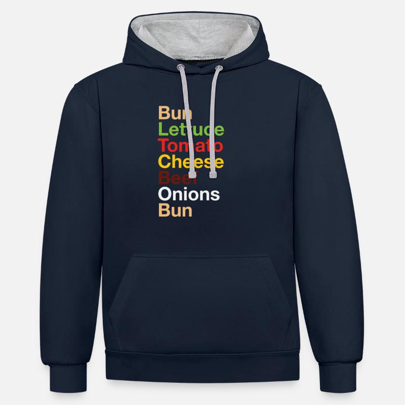 Cheeseburger - Kontrast-Hoodie - Navy/Grau meliert