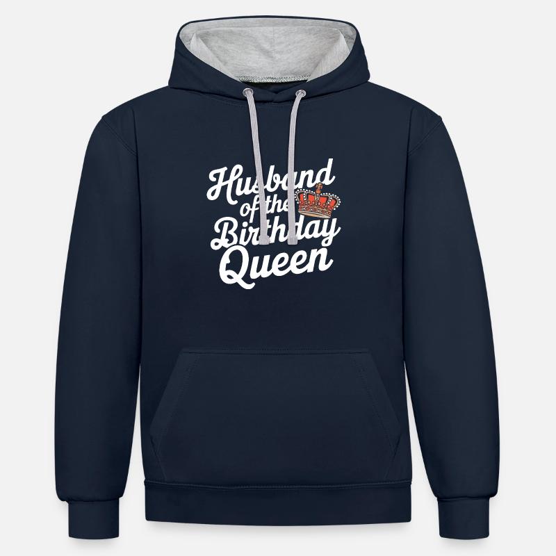Mari, Conjoint, Famille, Mariage - Sweat à capuche contrasté - bleu marine/gris chiné