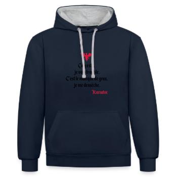 C'est le manque de gras, je me dessèche. Karadoc - Sweat à capuche contrasté - bleu marine/gris chiné - Devant - Nico (186cm)