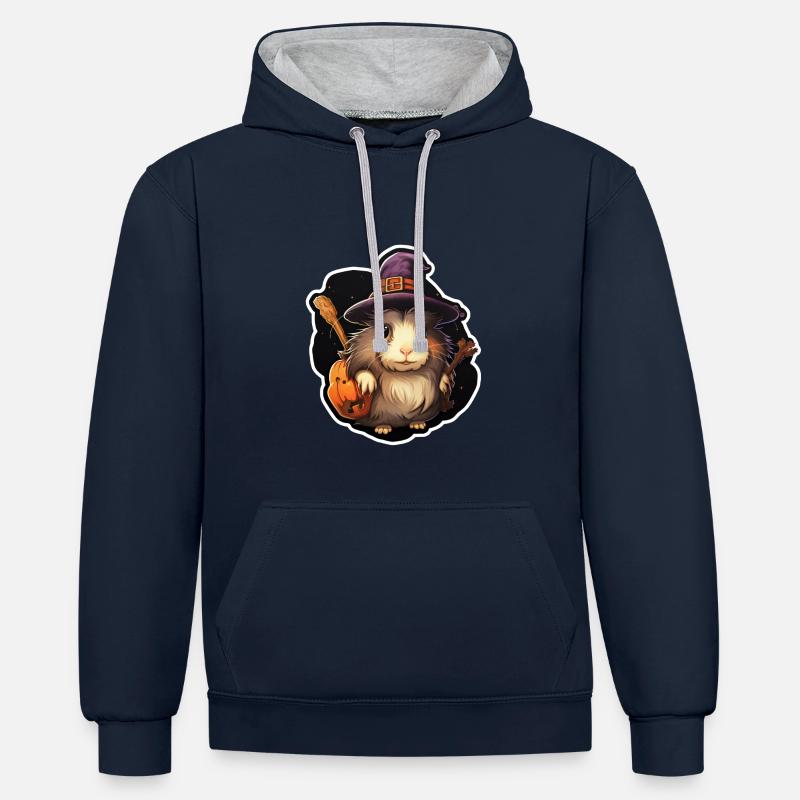 Cochon d’Inde d’Halloween - Sweat à capuche contrasté - bleu marine/gris chiné