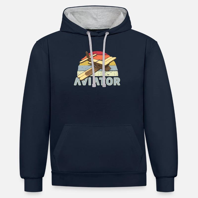 Aviateur à aile basse Clothespin - Sweat à capuche contrasté - bleu marine/gris chiné
