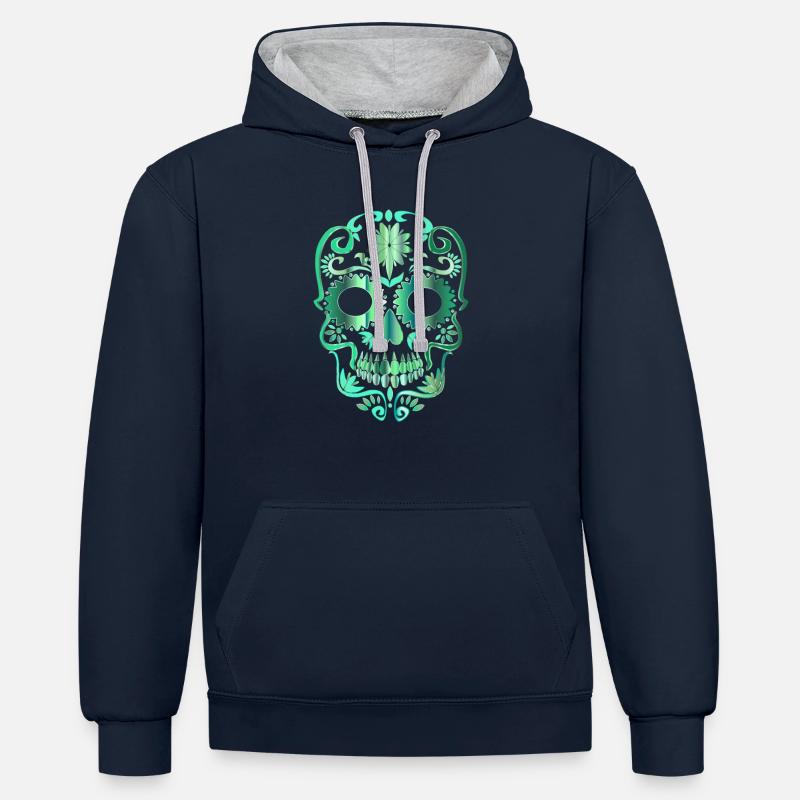 Crâne - Sweat à capuche contrasté - bleu marine/gris chiné