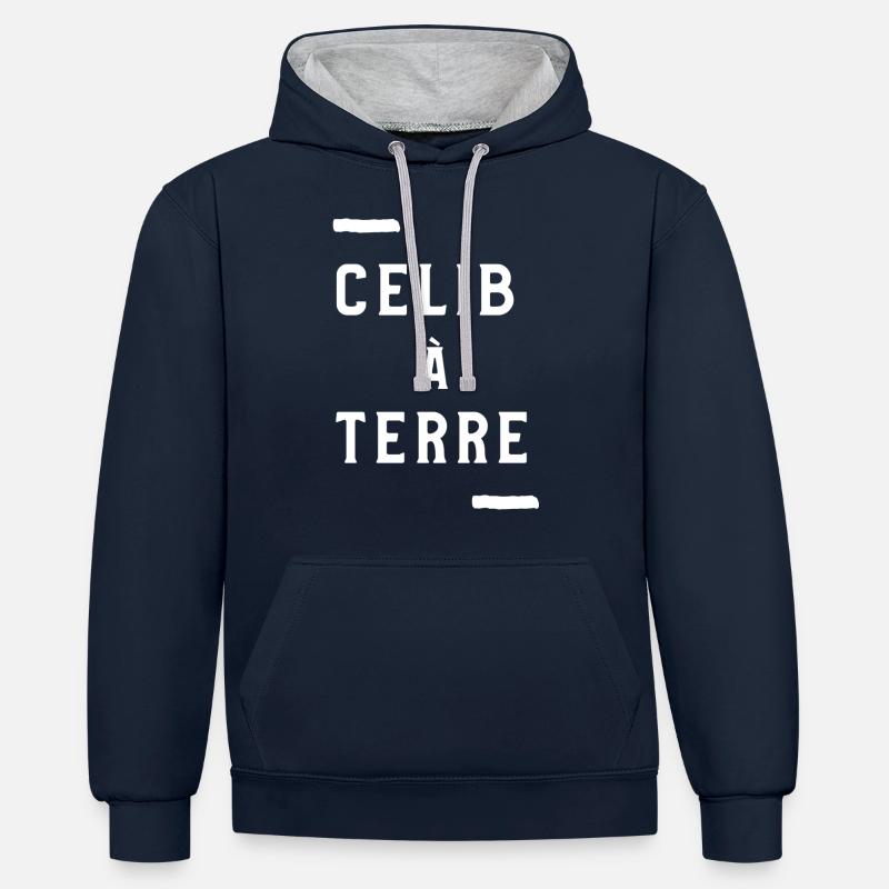 celib à terre blanc - Sweat à capuche contrasté - bleu marine/gris chiné