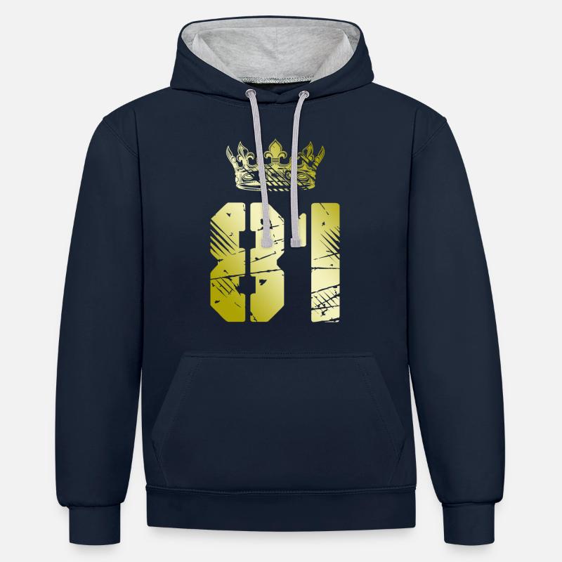 81 Couronne numérique - Sweat à capuche contrasté - bleu marine/gris chiné