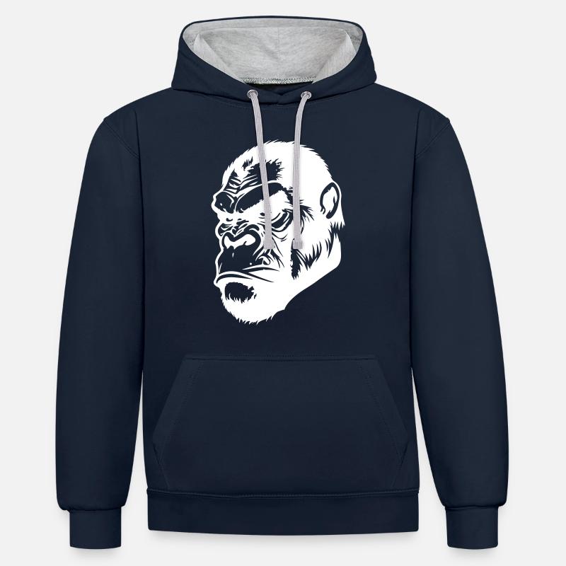 Tête de gorille - Sweat à capuche contrasté - bleu marine/gris chiné