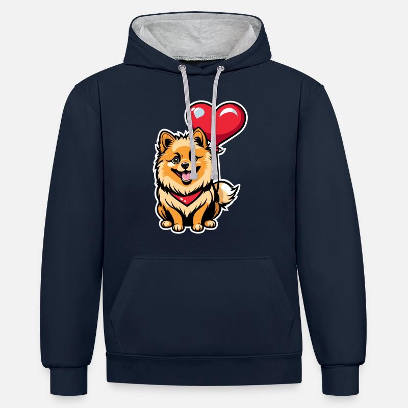 Cœur de Poméranie - Saint-Valentin - Sweat à capuche contrasté - bleu marine/gris chiné