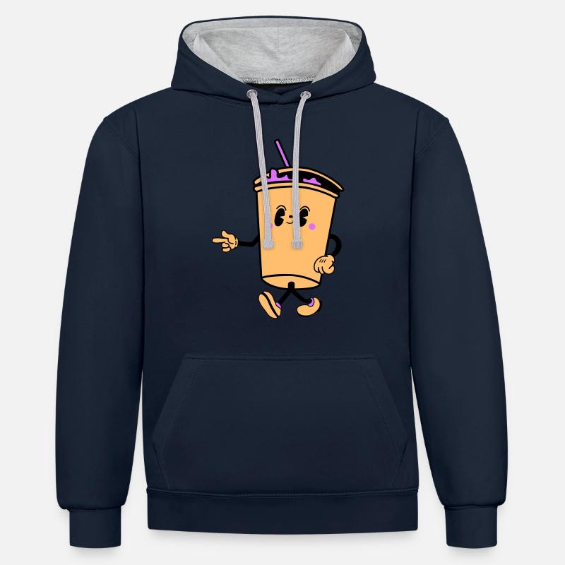 Boisson Dessin Animé - Sweat à capuche contrasté - bleu marine/gris chiné