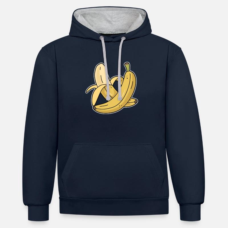 Banane - Sweat à capuche contrasté - bleu marine/gris chiné