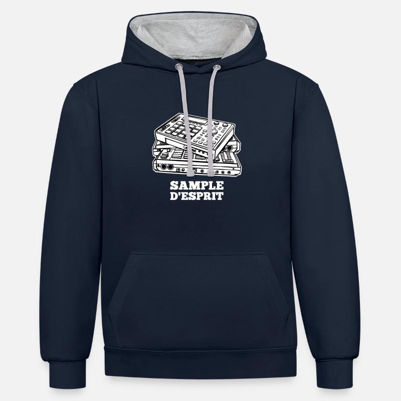 SAMPLE DESPRIT - Sweat à capuche contrasté - bleu marine/gris chiné