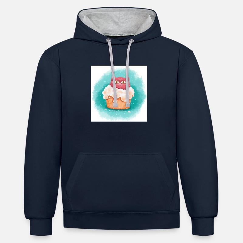 Crème glacée pour chat - Sweat à capuche contrasté - bleu marine/gris chiné