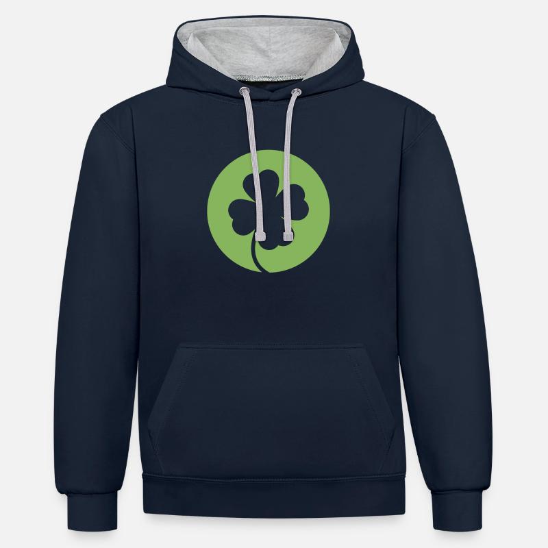 Trèfle vert pour la Saint-Patrick - Sweat à capuche contrasté - bleu marine/gris chiné
