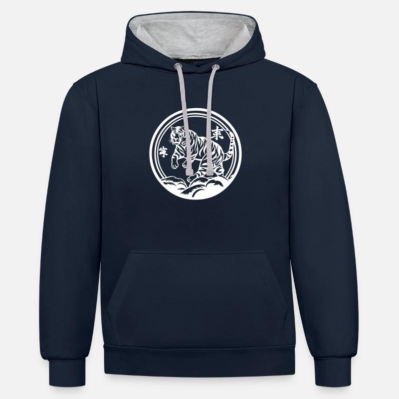 Tigre Chine - Sweat à capuche contrasté - bleu marine/gris chiné
