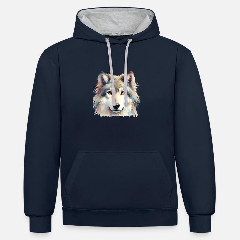 loup - Sweat à capuche contrasté - bleu marine/gris chiné