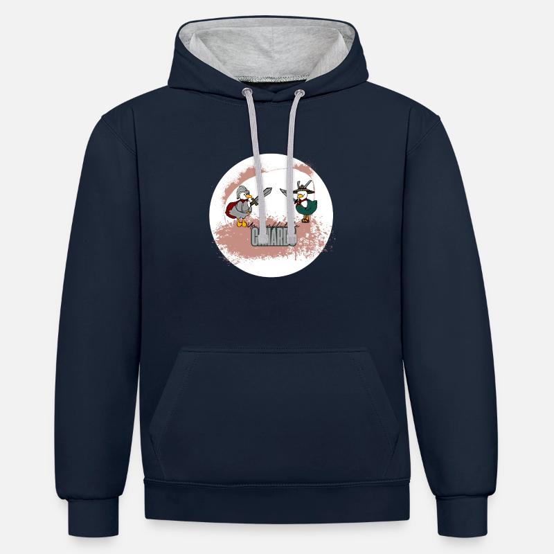 Conflit de canard - Sweat à capuche contrasté - bleu marine/gris chiné