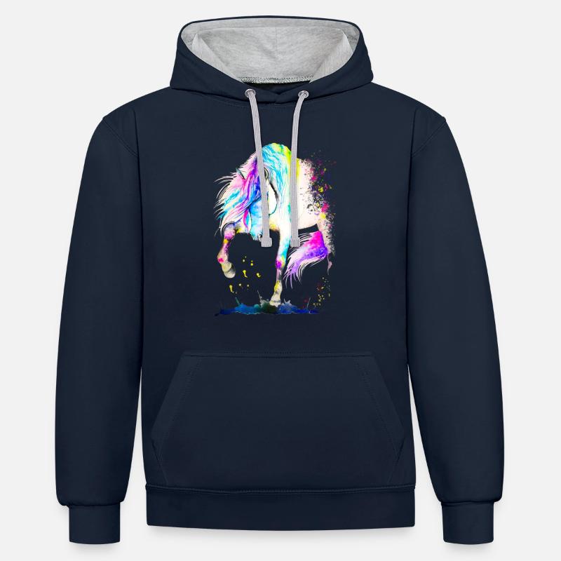 Cheval espagnol - Sweat à capuche contrasté - bleu marine/gris chiné