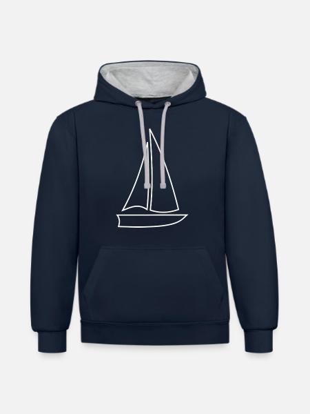 Sailing ship, Sailboat, Sailing - Contrast hoodie - navy/heather grey