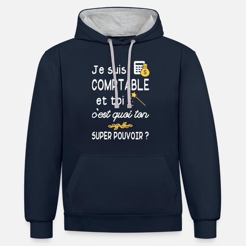 je suis comptable / humour comptable - Sweat à capuche contrasté - bleu marine/gris chiné