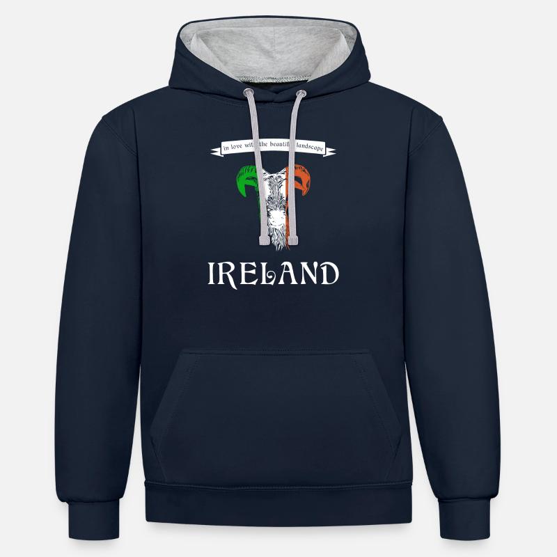Irlande Irlande Moutons d’Irlande - Sweat à capuche contrasté - bleu marine/gris chiné