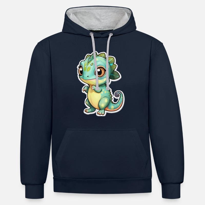 Caméléon mignon - Sweat à capuche contrasté - bleu marine/gris chiné