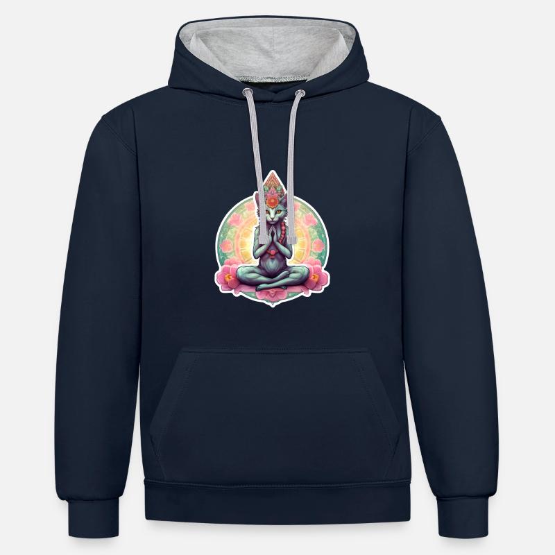 Siège du silence - Sweat à capuche contrasté - bleu marine/gris chiné