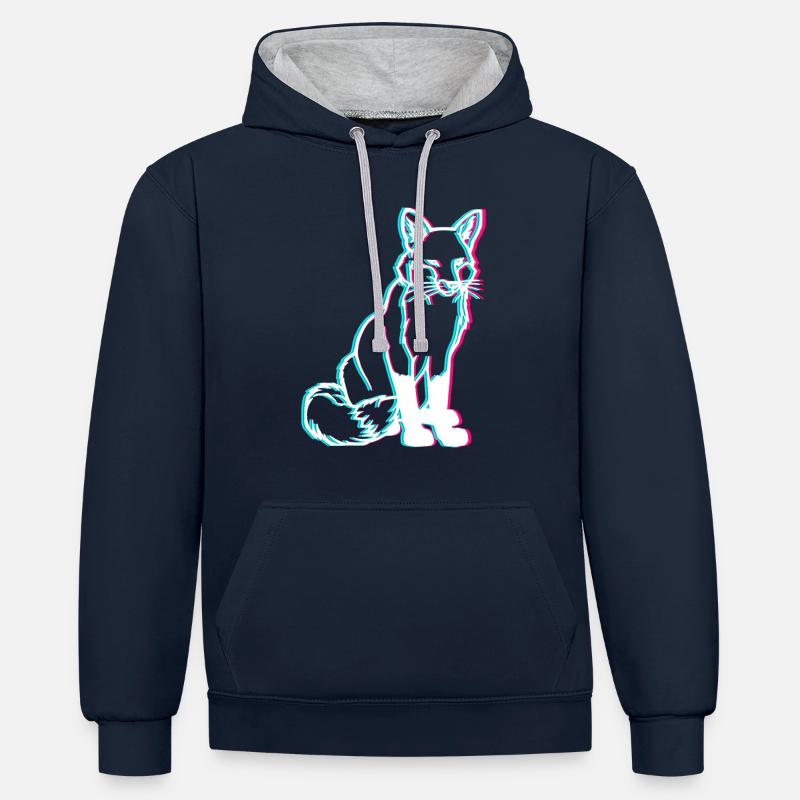Fuchs 3D Wald Tiere - Sweat à capuche contrasté - bleu marine/gris chiné