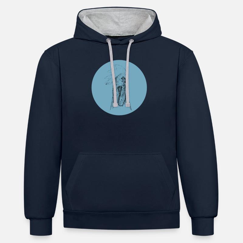 Hahn Holger bleu - Sweat à capuche contrasté - bleu marine/gris chiné