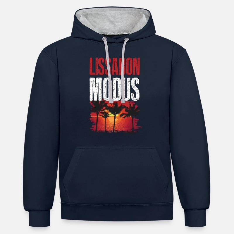 Mode Lisbonne - Sweat à capuche contrasté - bleu marine/gris chiné