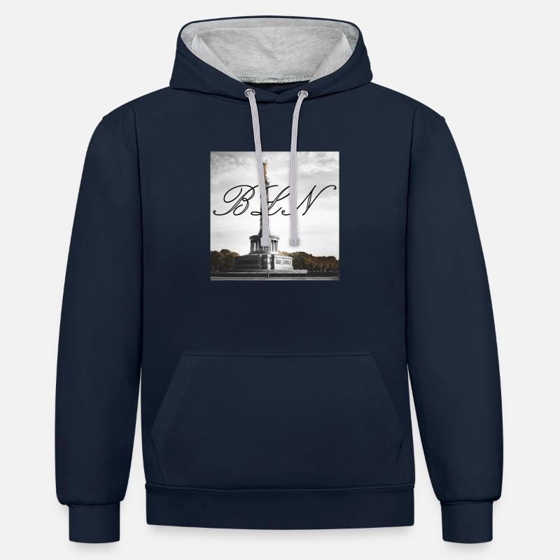 berlin berlin - Sweat à capuche contrasté - bleu marine/gris chiné