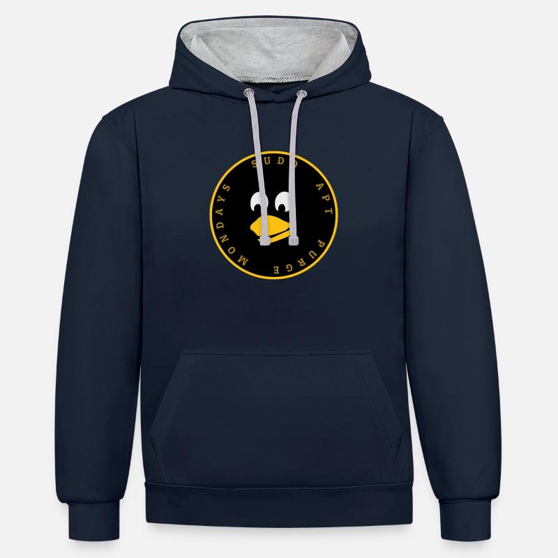 Conception Linux Penguin Tux - Sweat à capuche contrasté - bleu marine/gris chiné