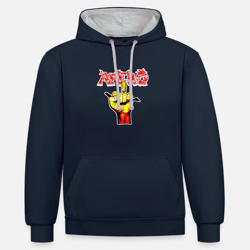 APERO MAIN - Sweat à capuche contrasté - bleu marine/gris chiné