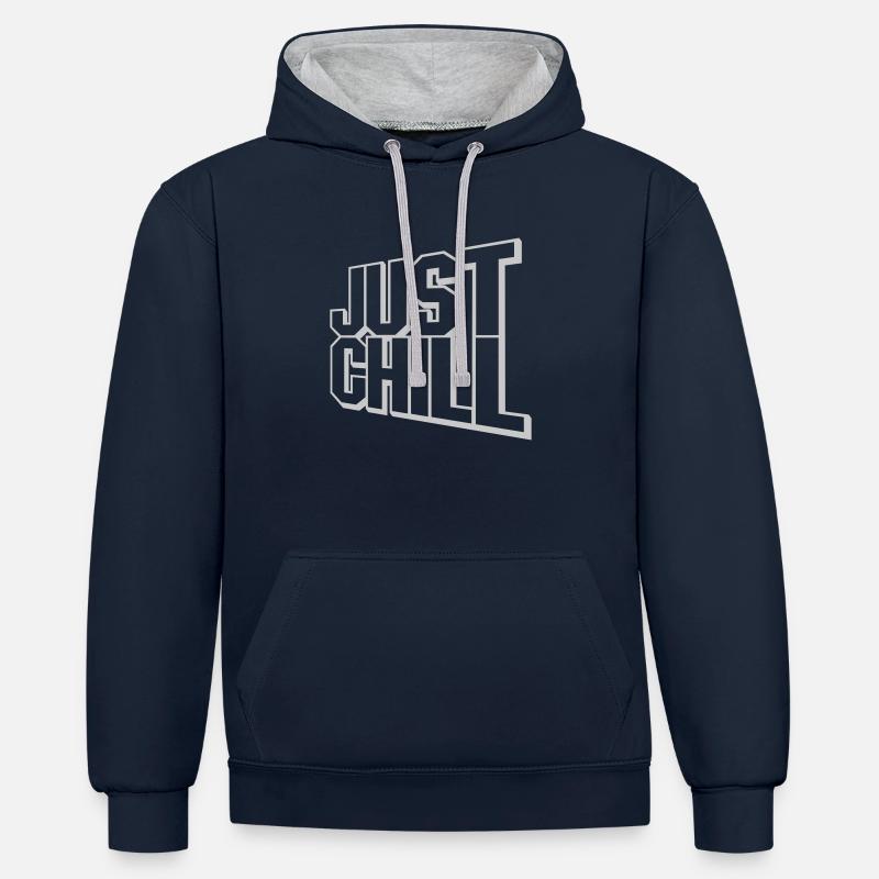 Just Chill Text Logo - Sweat à capuche contrasté - bleu marine/gris chiné