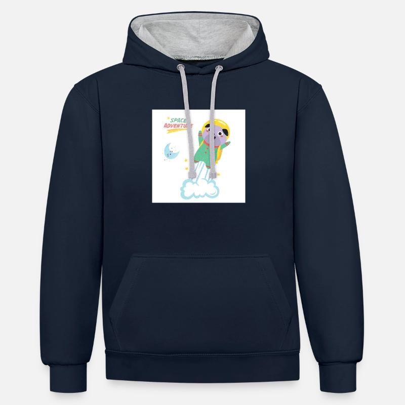 Chiot de l’espace. - Sweat à capuche contrasté - bleu marine/gris chiné