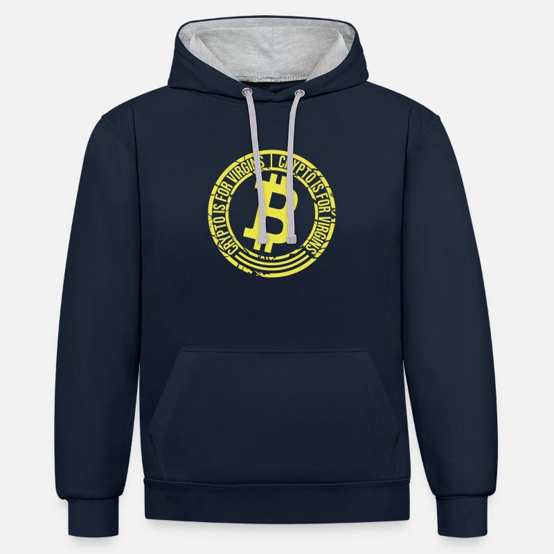 Crypto est pour les vierges - Sweat à capuche contrasté - bleu marine/gris chiné