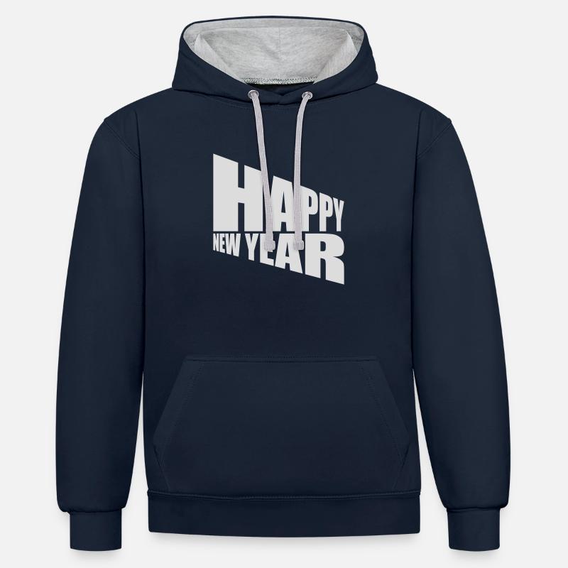 Citation Bonne année - Sweat à capuche contrasté - bleu marine/gris chiné